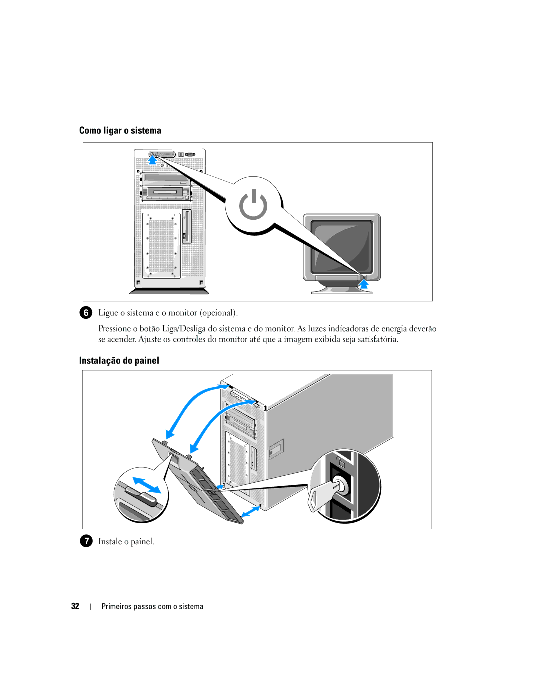 Dell 1900 manual Como ligar o sistema, Instalação do painel 