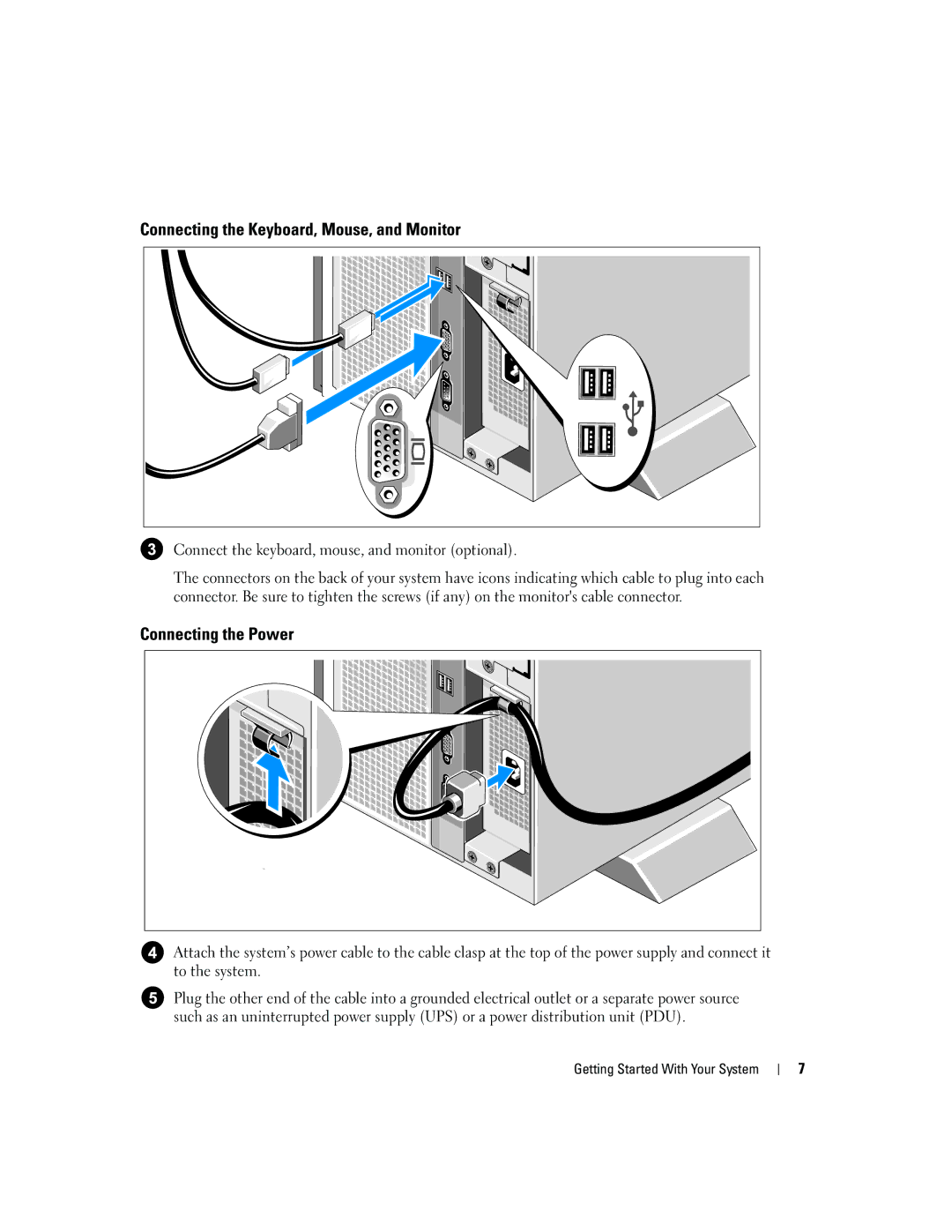 Dell 1900 manual Connecting the Keyboard, Mouse, and Monitor, Connecting the Power 