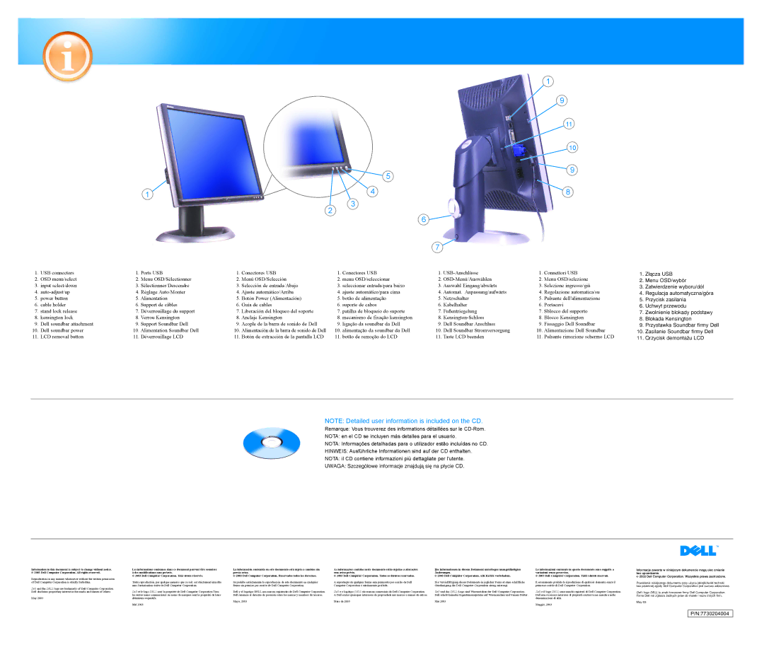 Dell 1901FP manual ∏àcza USB, Menu OSD/wybór, Zatwierdzenie wyboru/dó∏, Regulacja automatyczna/góra, Przycisk zasilania 