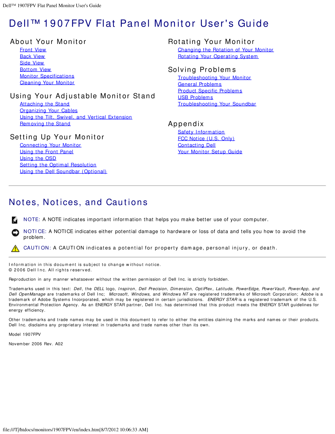 Dell appendix Dell 1907FPV Flat Panel Monitor Users Guide 