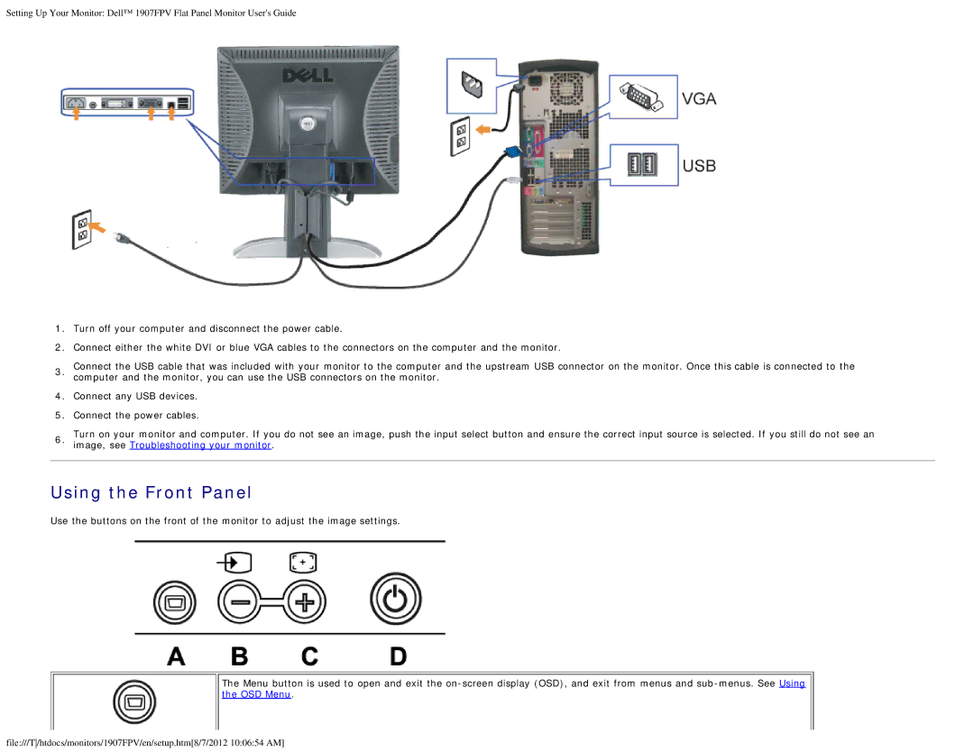 Dell 1907FPV appendix Using the Front Panel 