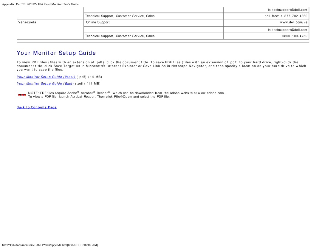 Dell 1907FPV appendix Your Monitor Setup Guide, Venezuela 