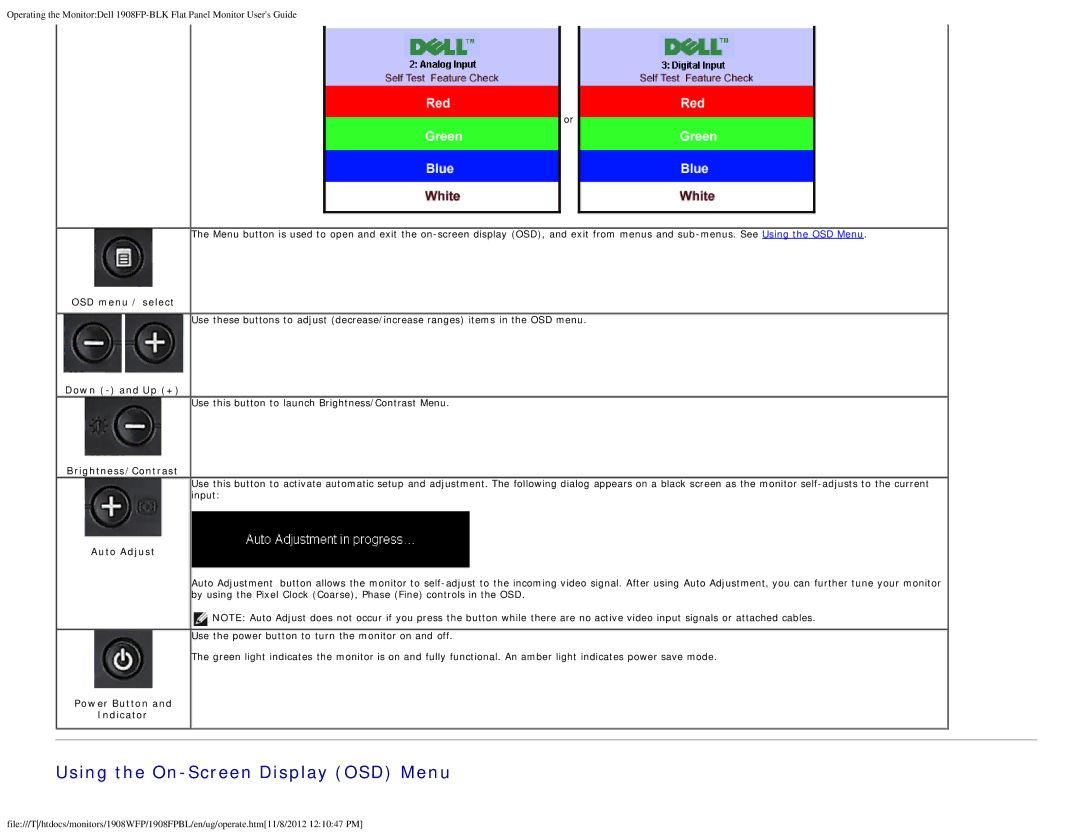 Dell 1908FP-BLK, 1908FPBL appendix Using the On-Screen Display OSD Menu 