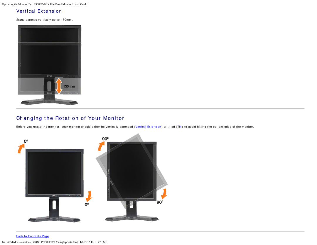 Dell 1908FP-BLK, 1908FPBL appendix Changing the Rotation of Your Monitor, Vertical Extension 