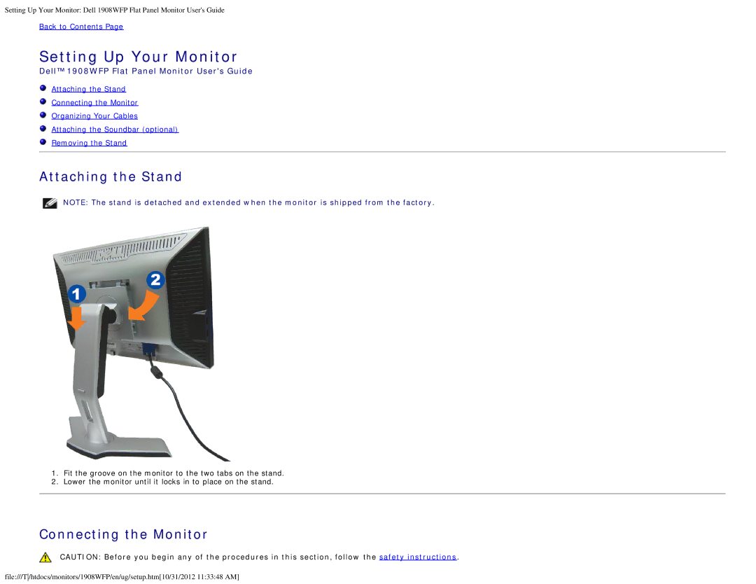 Dell 1908WFP manual Setting Up Your Monitor 