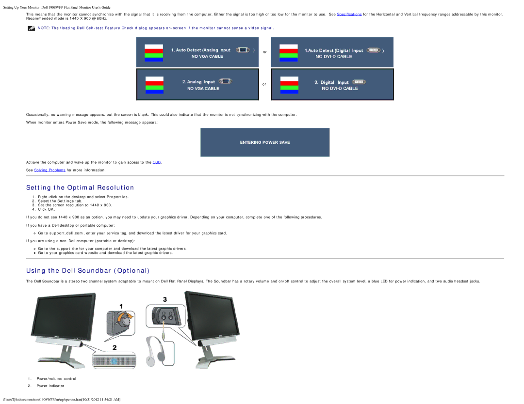 Dell 1908WFP manual Setting the Optimal Resolution, Using the Dell Soundbar Optional 