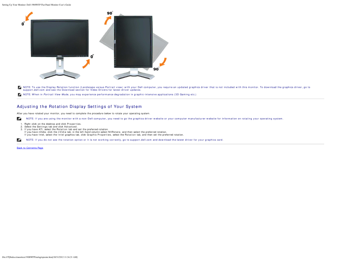 Dell 1908WFP manual Adjusting the Rotation Display Settings of Your System 