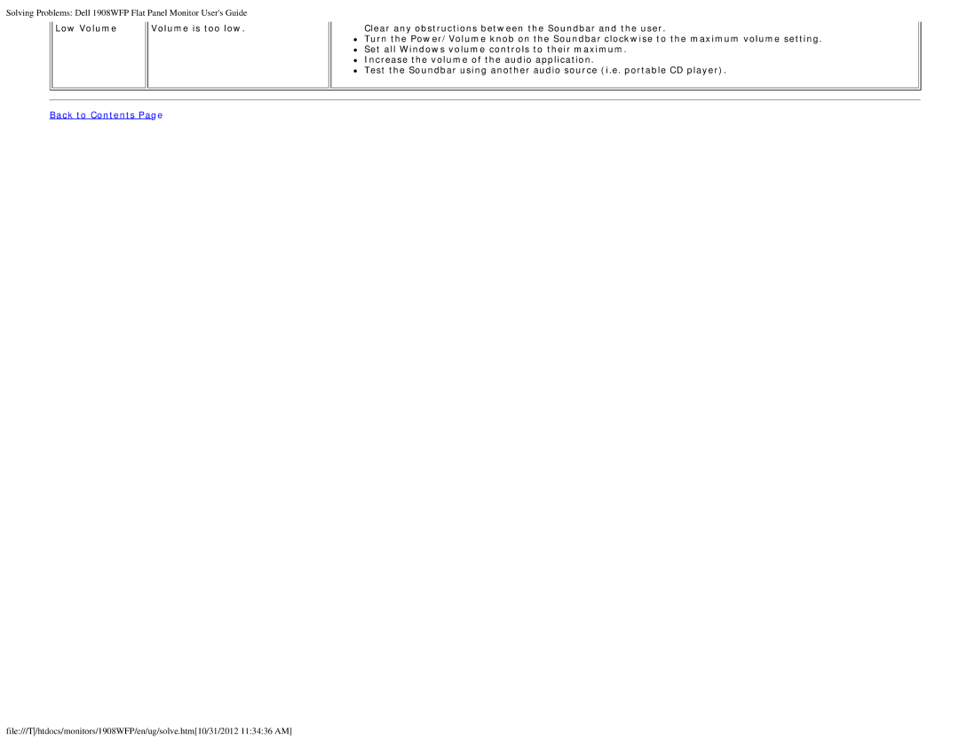 Dell 1908WFP manual Low Volume 