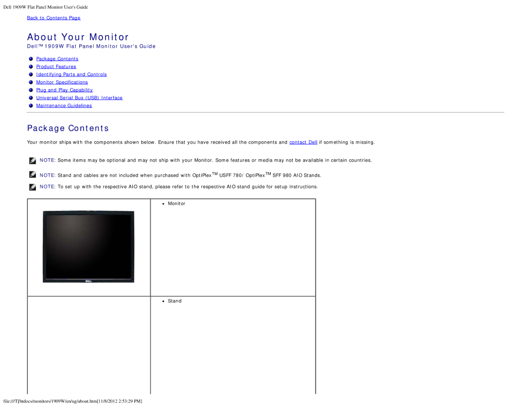 Dell 1909WB appendix About Your Monitor 