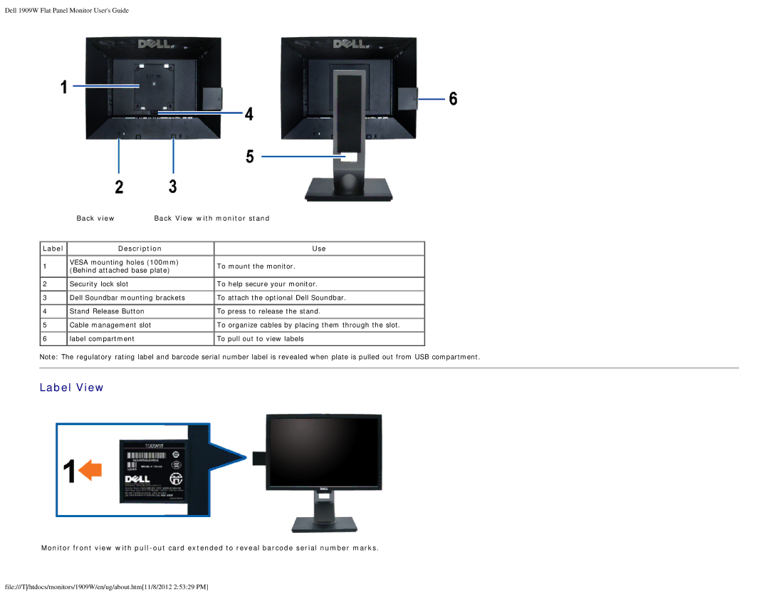 Dell 1909WB appendix Label View 