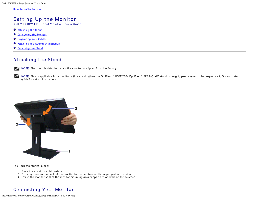 Dell 1909WB appendix Setting Up the Monitor 