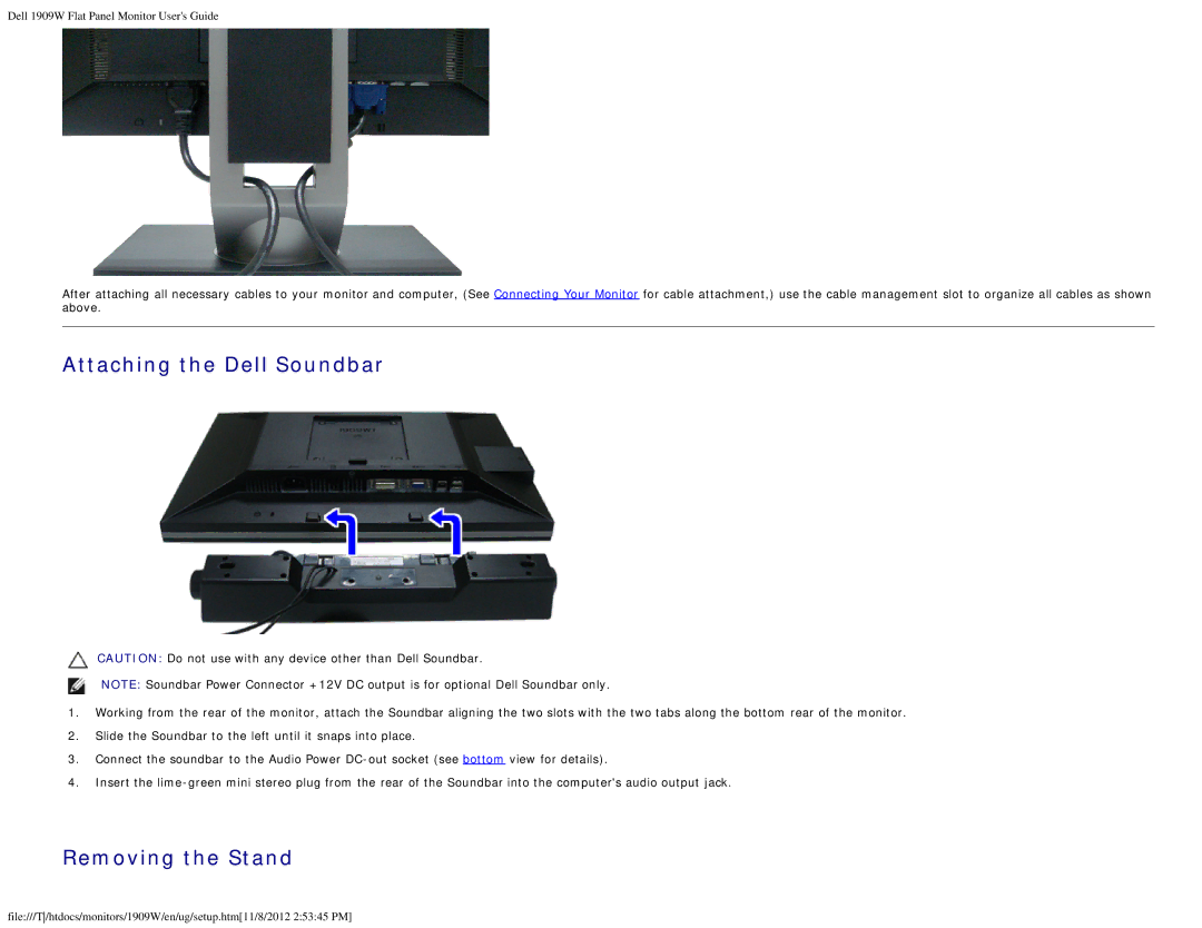 Dell 1909WB appendix Attaching the Dell Soundbar 