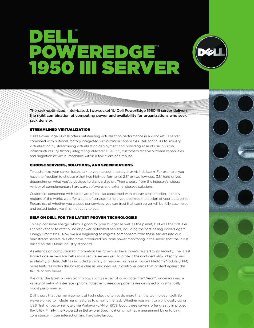 Dell 1950 III specifications Dell Poweredge III Server 