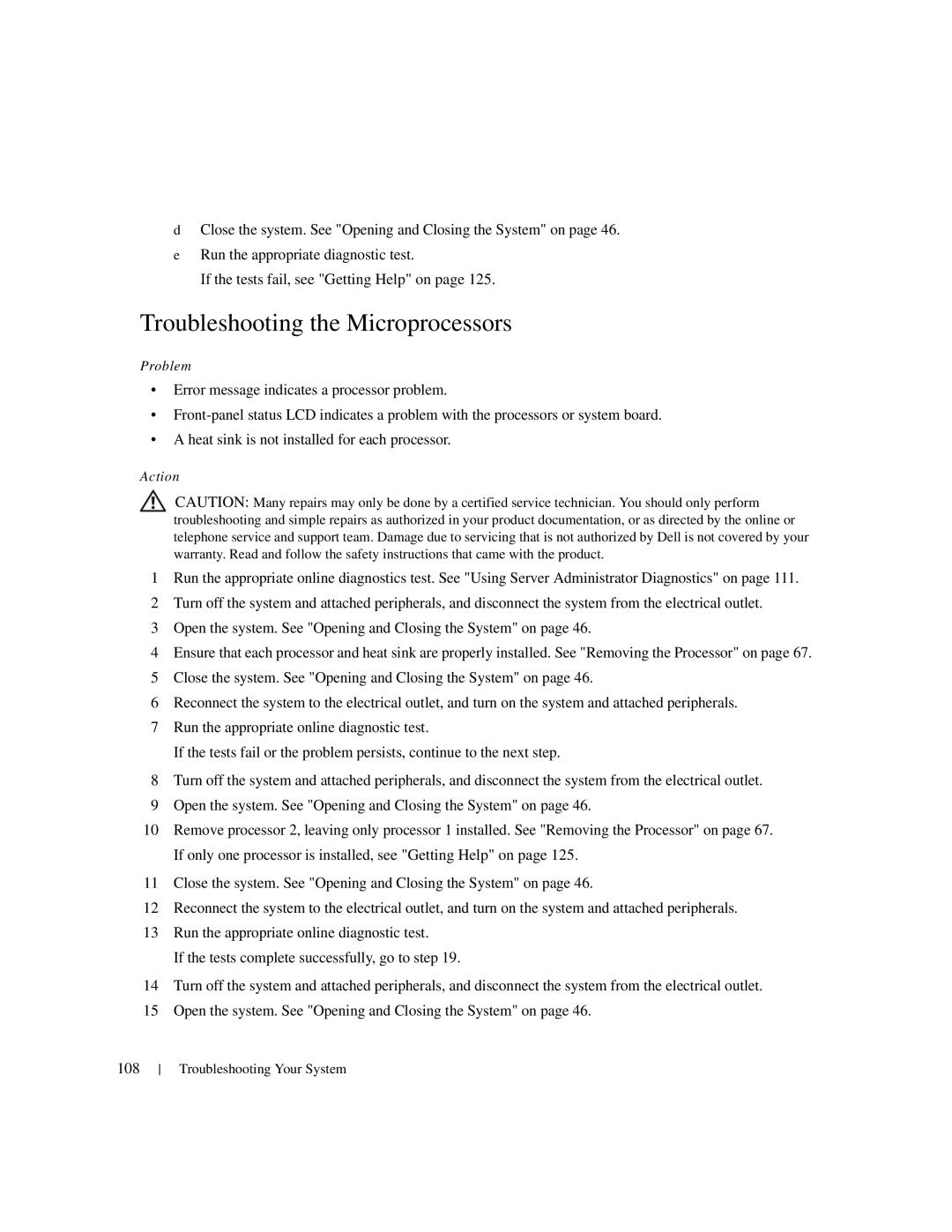 Dell 1950 owner manual Troubleshooting the Microprocessors 