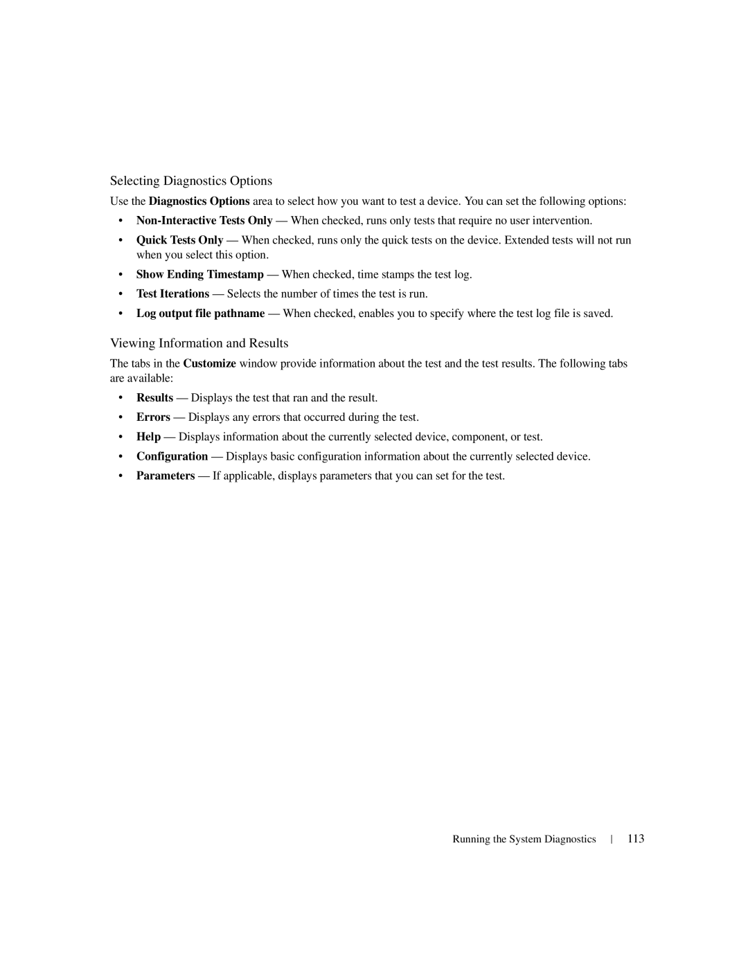 Dell 1950 owner manual Selecting Diagnostics Options, Viewing Information and Results, 113 