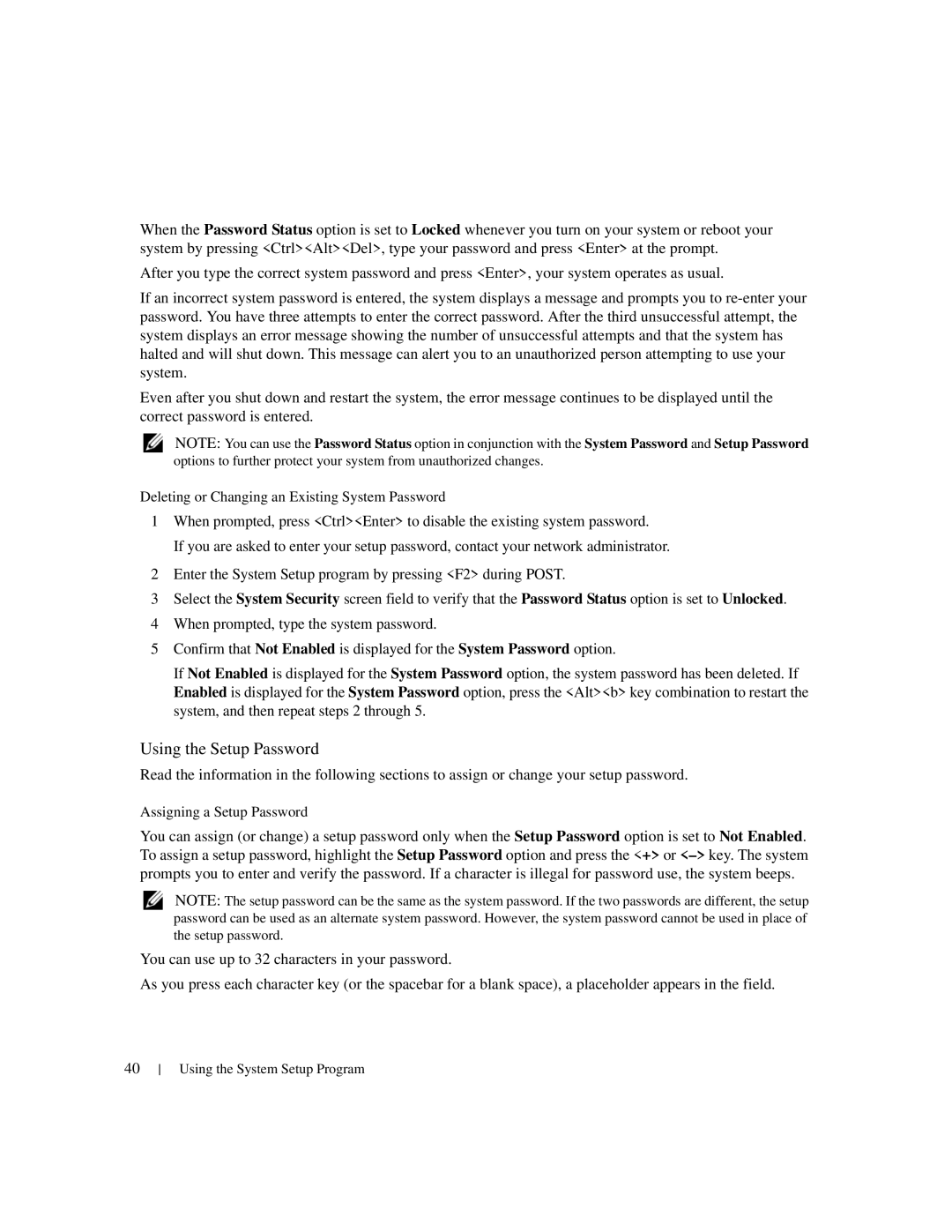 Dell 1950 owner manual Using the Setup Password 