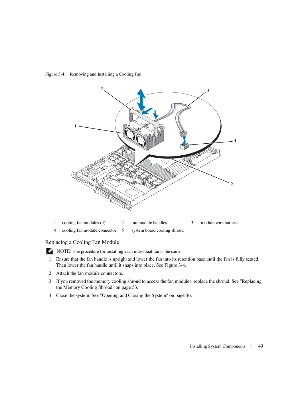 Dell 1950 owner manual Replacing a Cooling Fan Module 