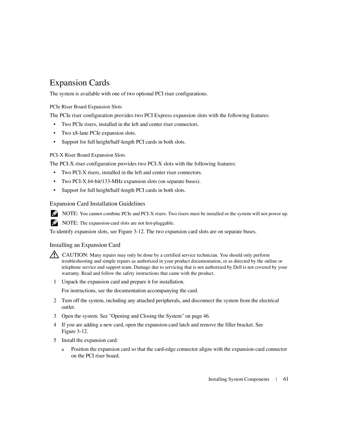 Dell 1950 owner manual Expansion Cards, Expansion Card Installation Guidelines, Installing an Expansion Card 