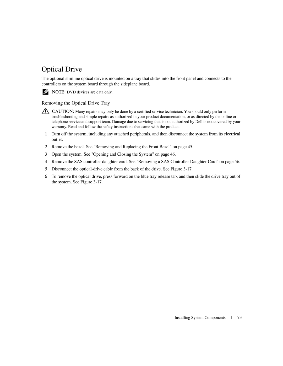 Dell 1950 owner manual Removing the Optical Drive Tray 