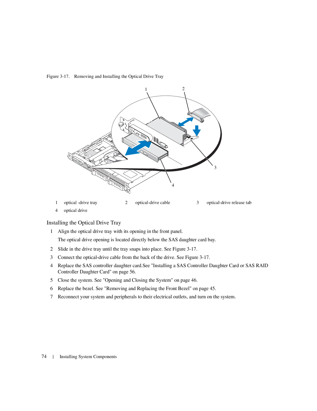 Dell 1950 owner manual Installing the Optical Drive Tray 