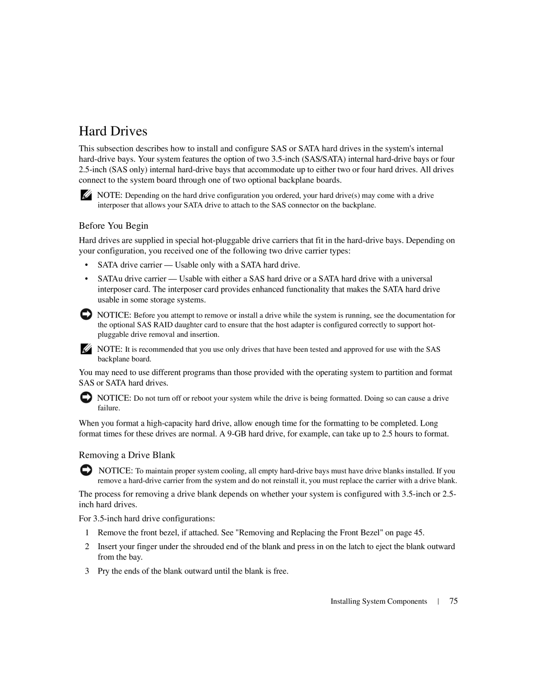 Dell 1950 owner manual Hard Drives, Before You Begin, Removing a Drive Blank 