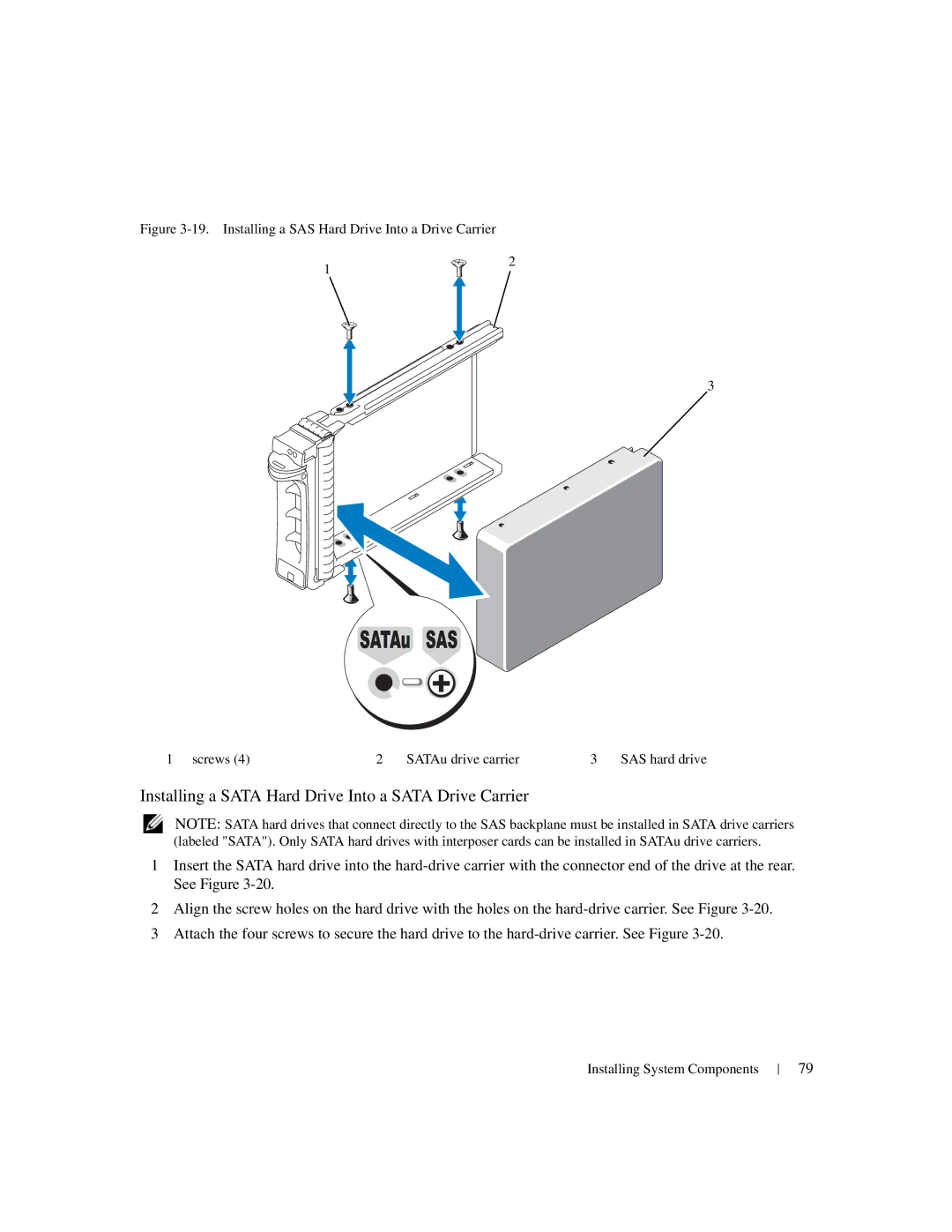 Dell 1950 owner manual Installing a Sata Hard Drive Into a Sata Drive Carrier 