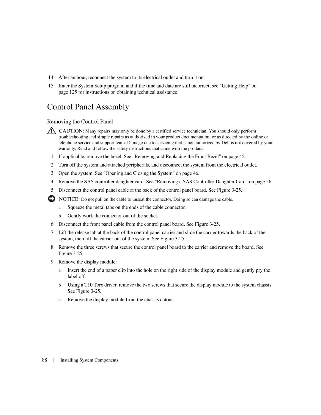 Dell 1950 owner manual Control Panel Assembly, Removing the Control Panel 