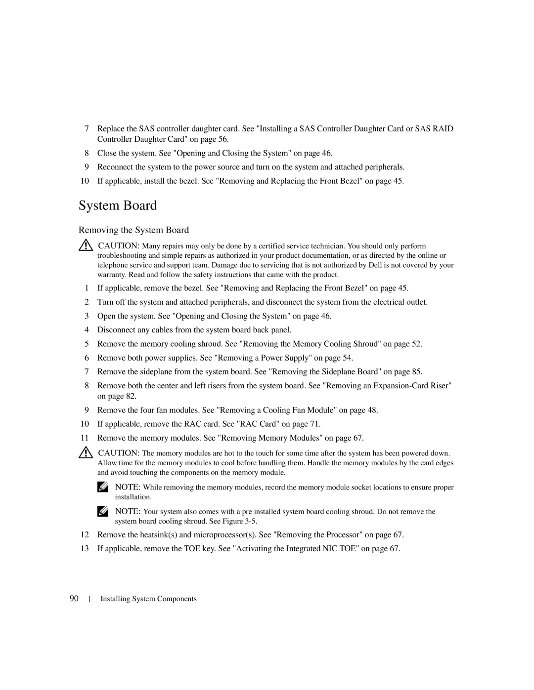 Dell 1950 owner manual Removing the System Board 