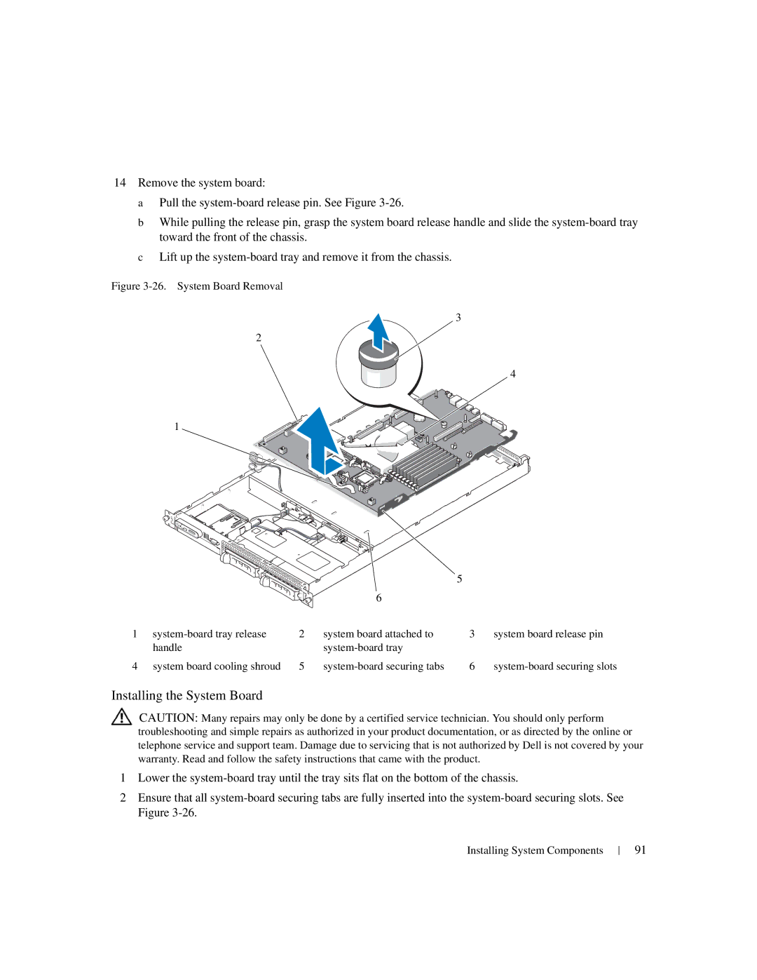 Dell 1950 owner manual Installing the System Board 