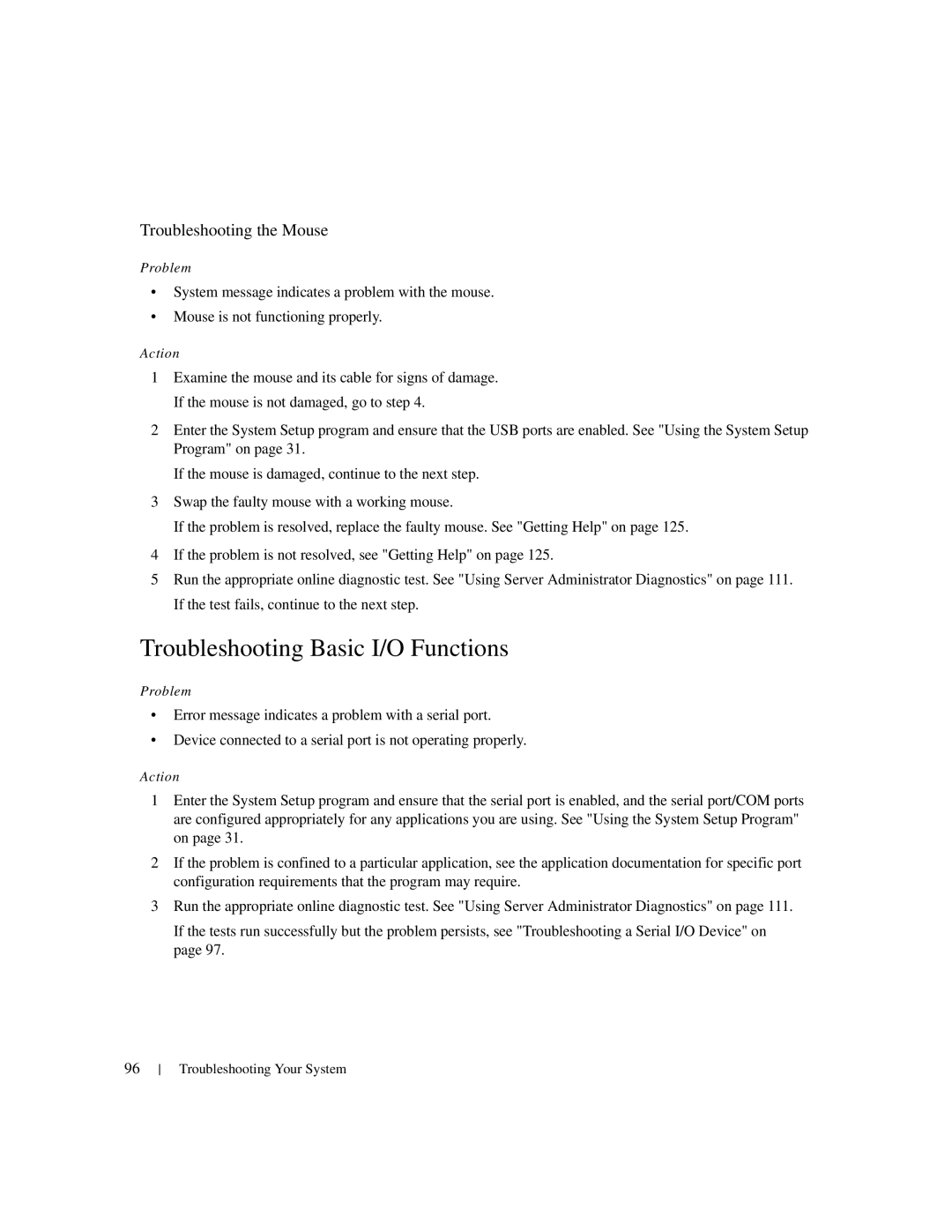 Dell 1950 owner manual Troubleshooting Basic I/O Functions, Troubleshooting the Mouse 