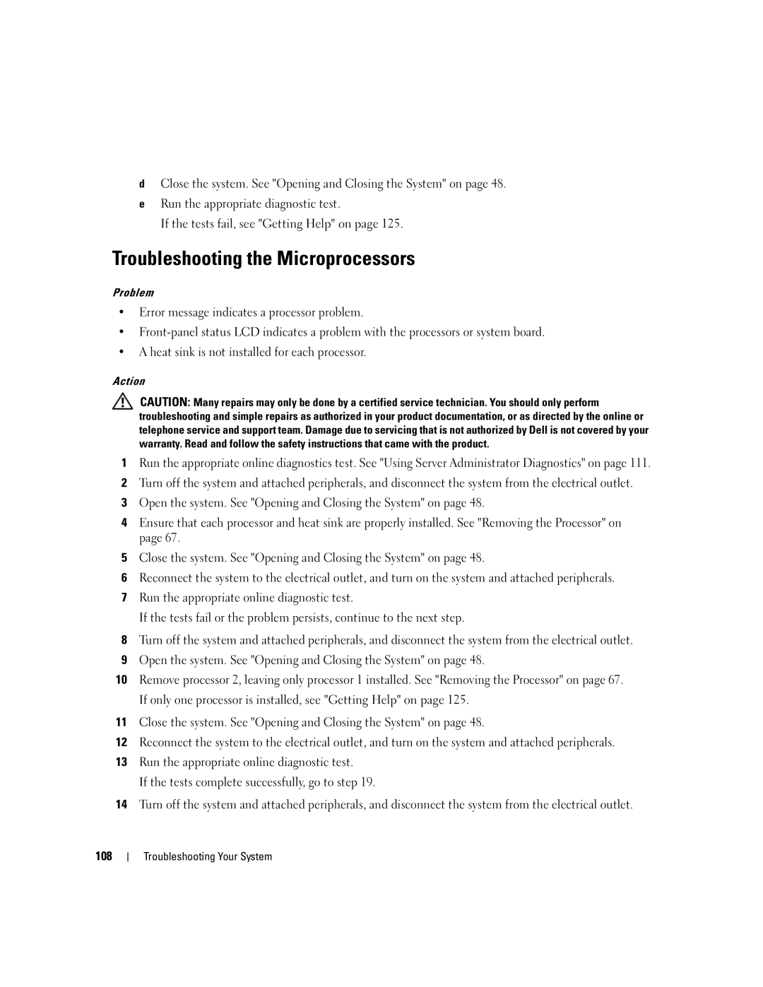 Dell 1950 owner manual Troubleshooting the Microprocessors 