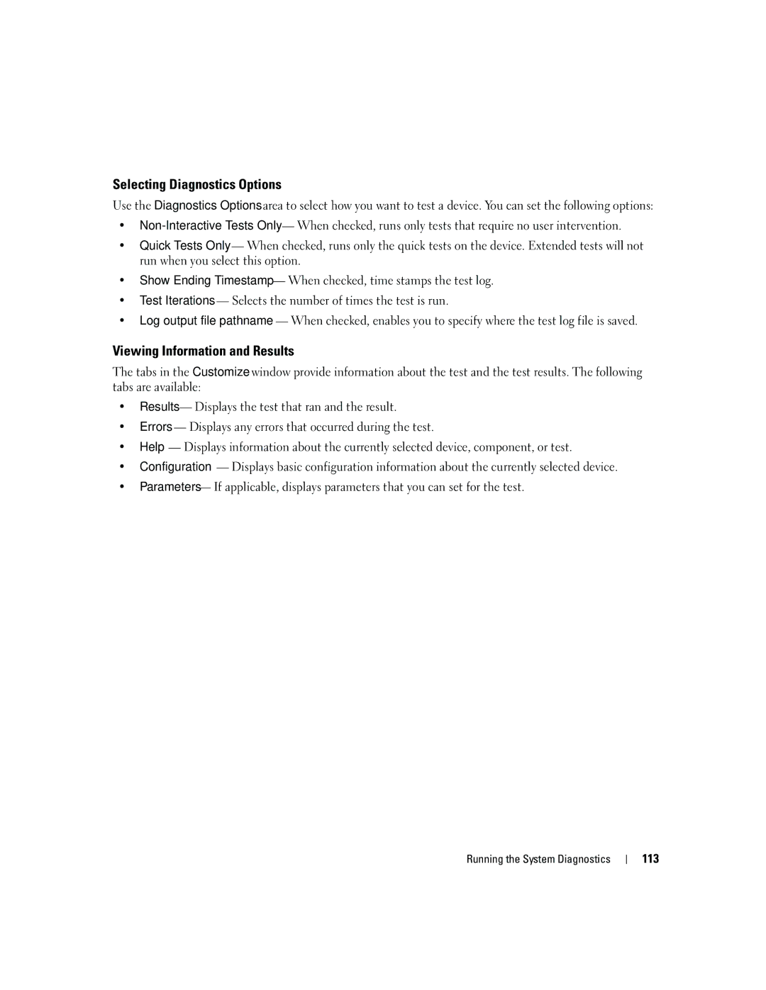 Dell 1950 owner manual Selecting Diagnostics Options, Viewing Information and Results, 113 