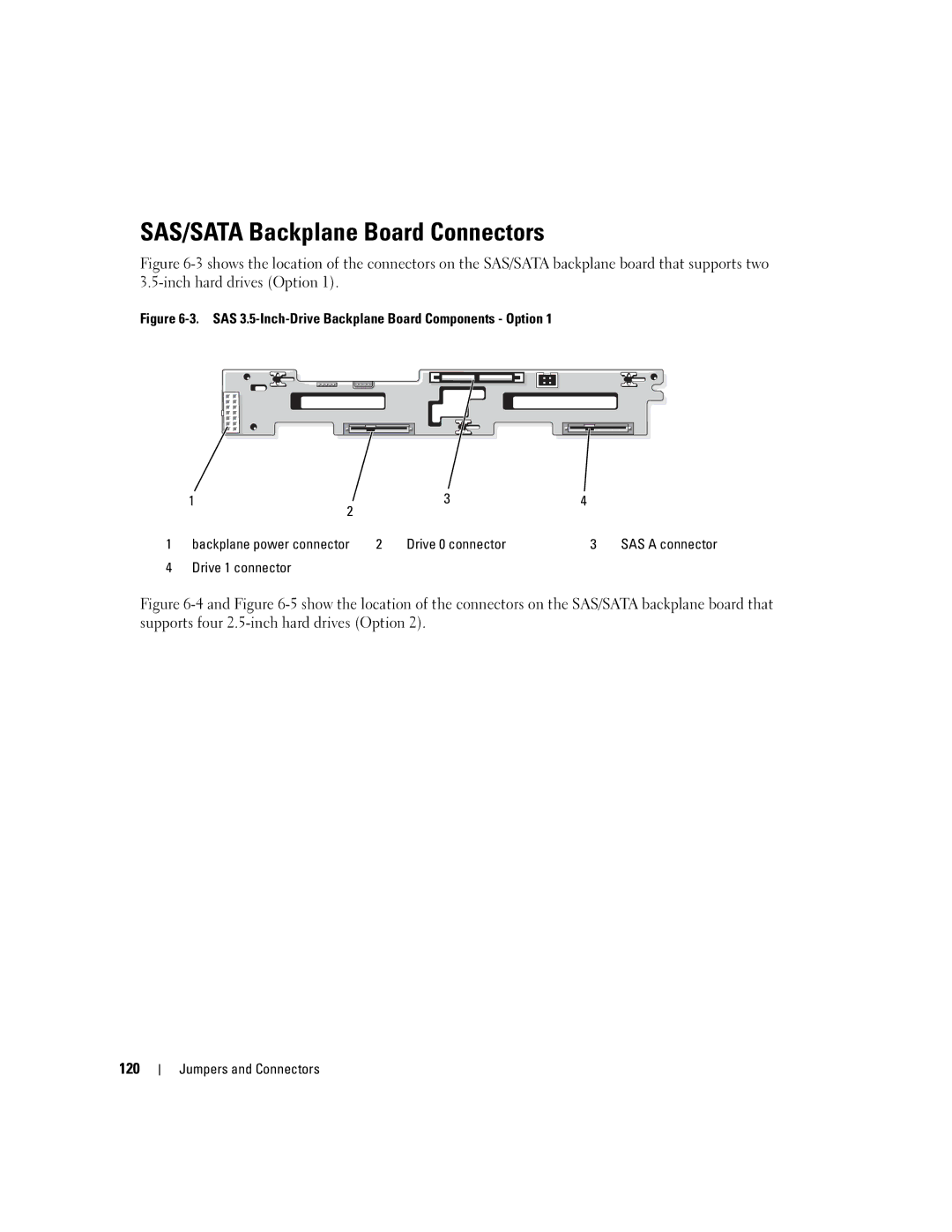 Dell 1950 owner manual SAS/SATA Backplane Board Connectors, Drive 0 connector, Drive 1 connector 