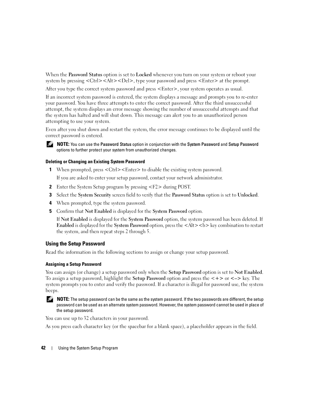 Dell 1950 owner manual Using the Setup Password 