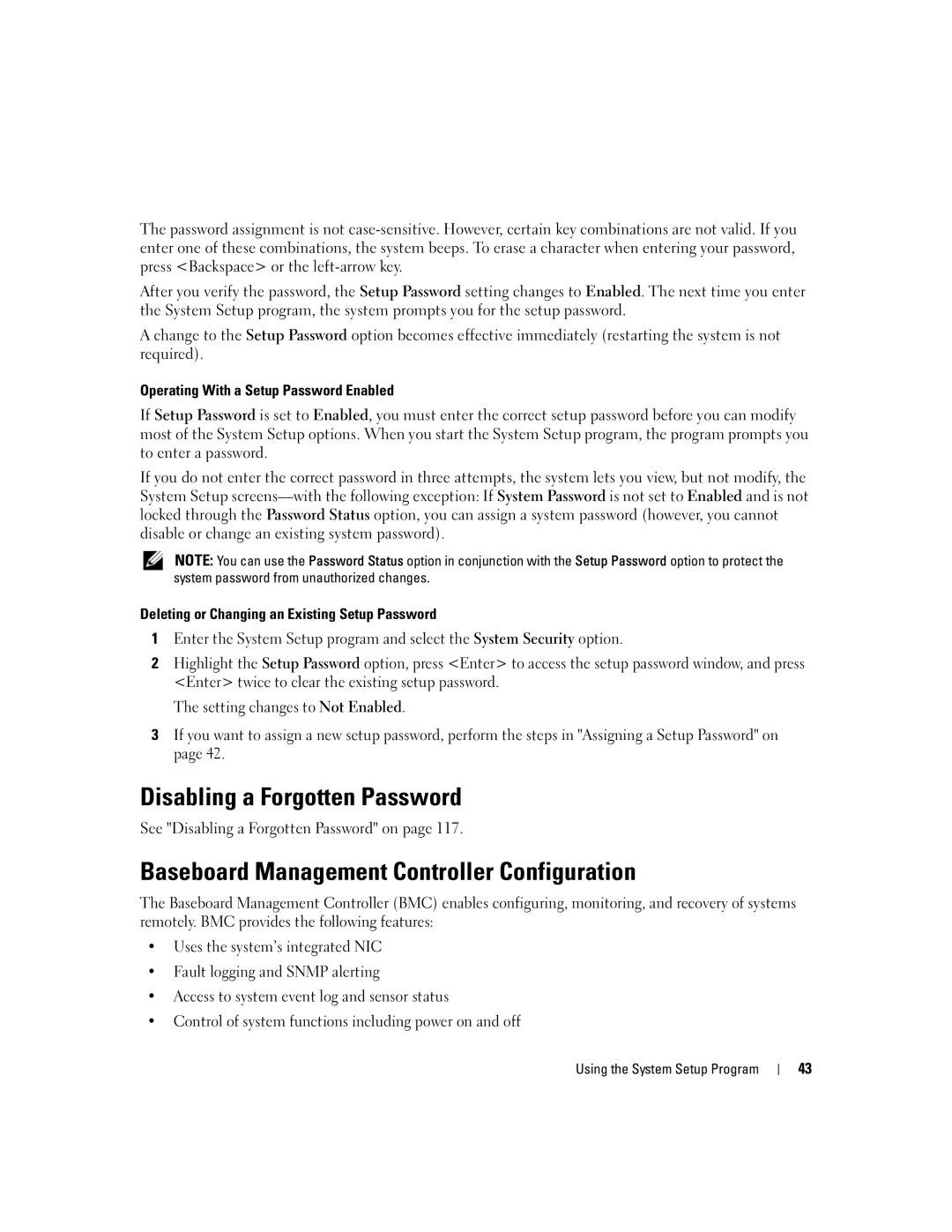 Dell 1950 owner manual Disabling a Forgotten Password, Baseboard Management Controller Configuration 