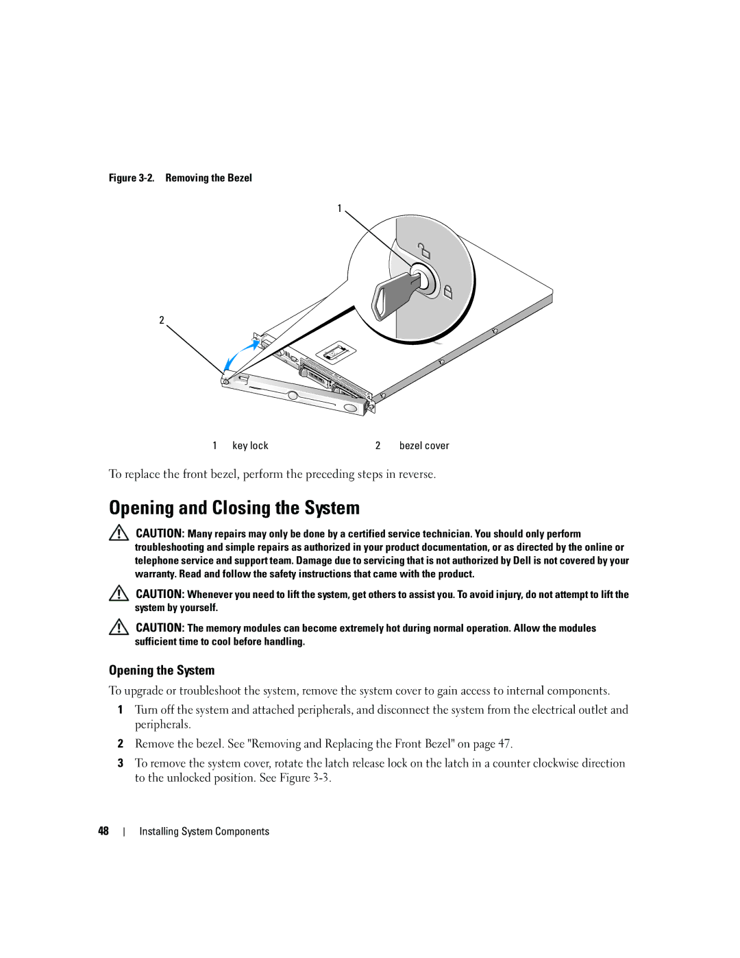 Dell 1950 owner manual Opening and Closing the System, Opening the System 