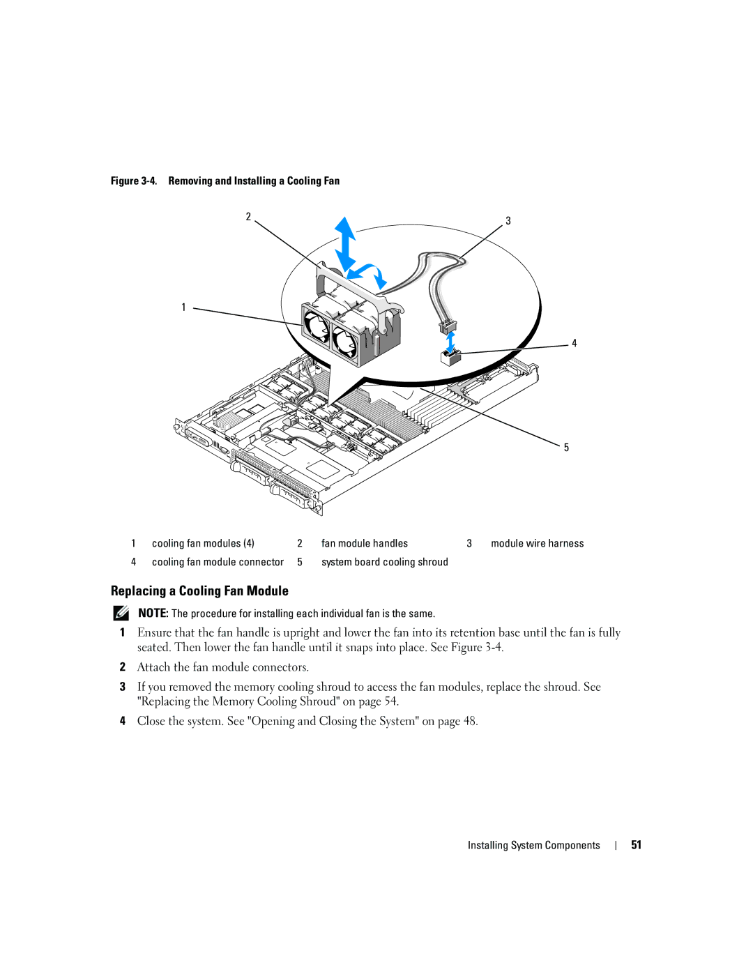 Dell 1950 owner manual Replacing a Cooling Fan Module 