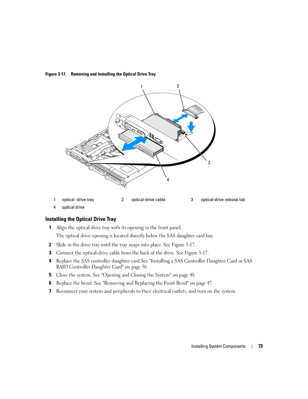 Dell 1950 owner manual Installing the Optical Drive Tray, Optical-drive release tab, Optical drive 