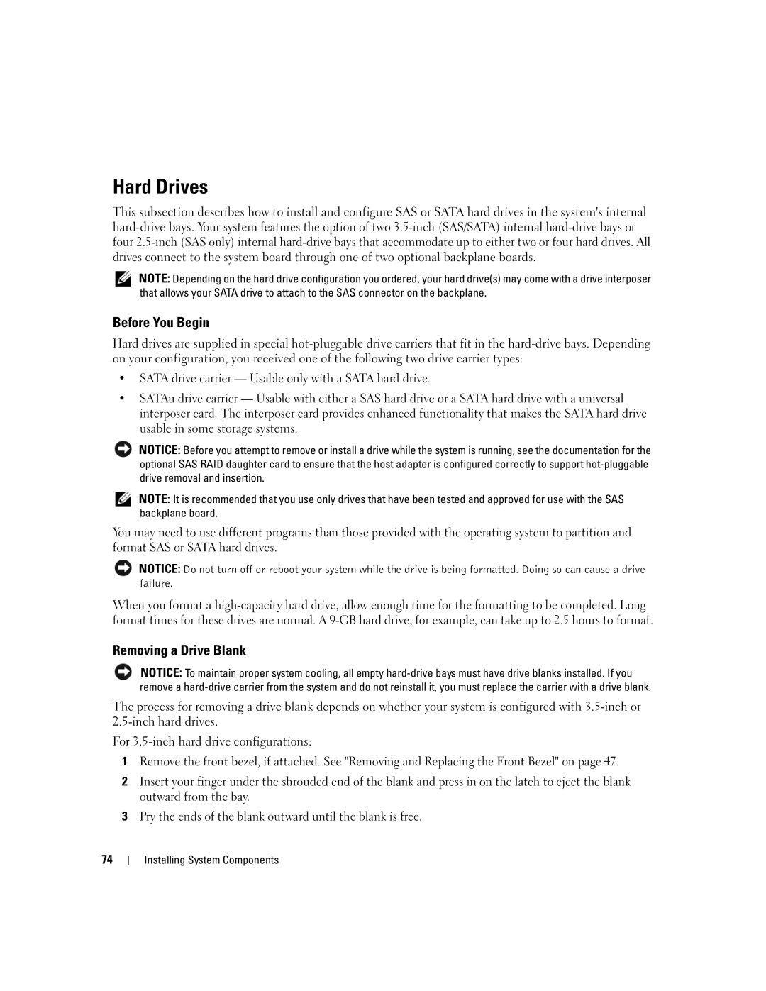 Dell 1950 owner manual Hard Drives, Before You Begin, Removing a Drive Blank 