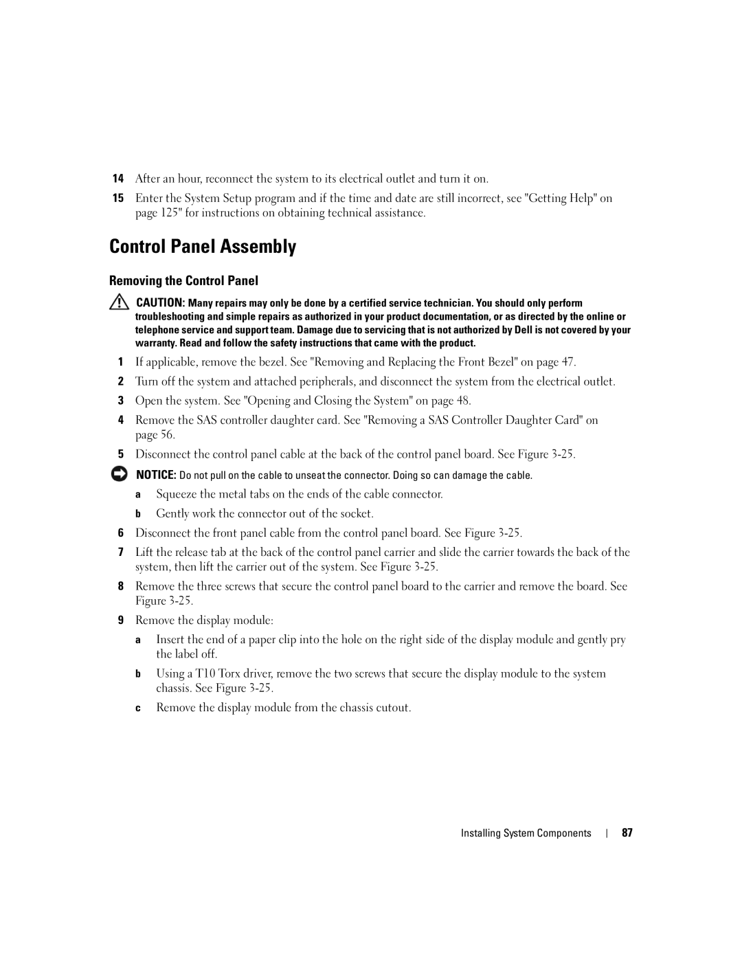 Dell 1950 owner manual Control Panel Assembly, Removing the Control Panel 