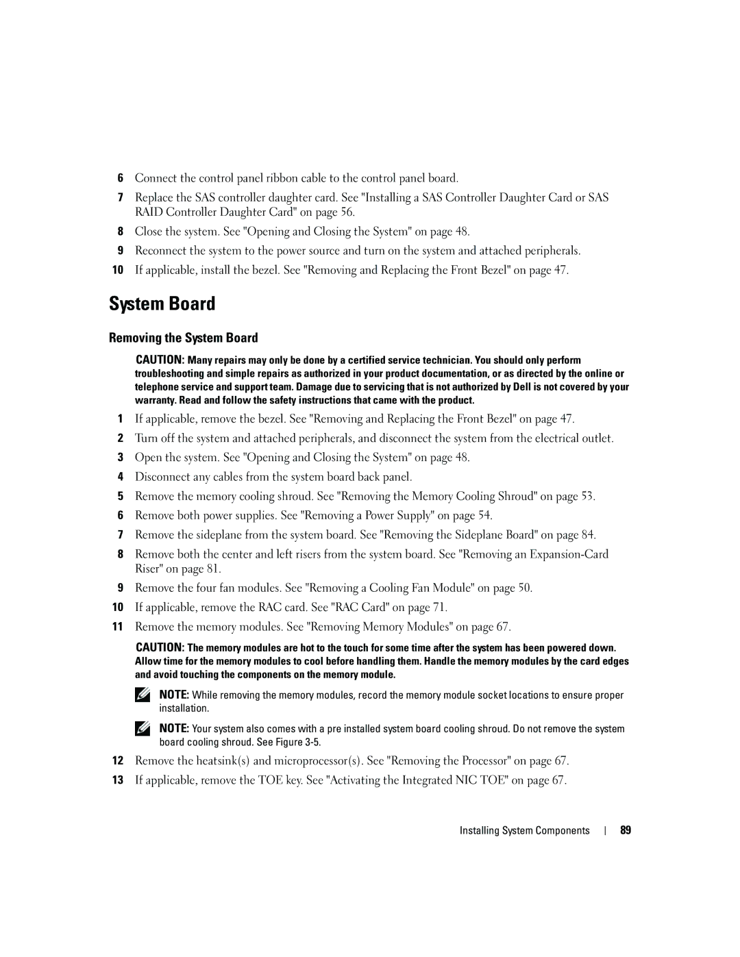 Dell 1950 owner manual Removing the System Board 