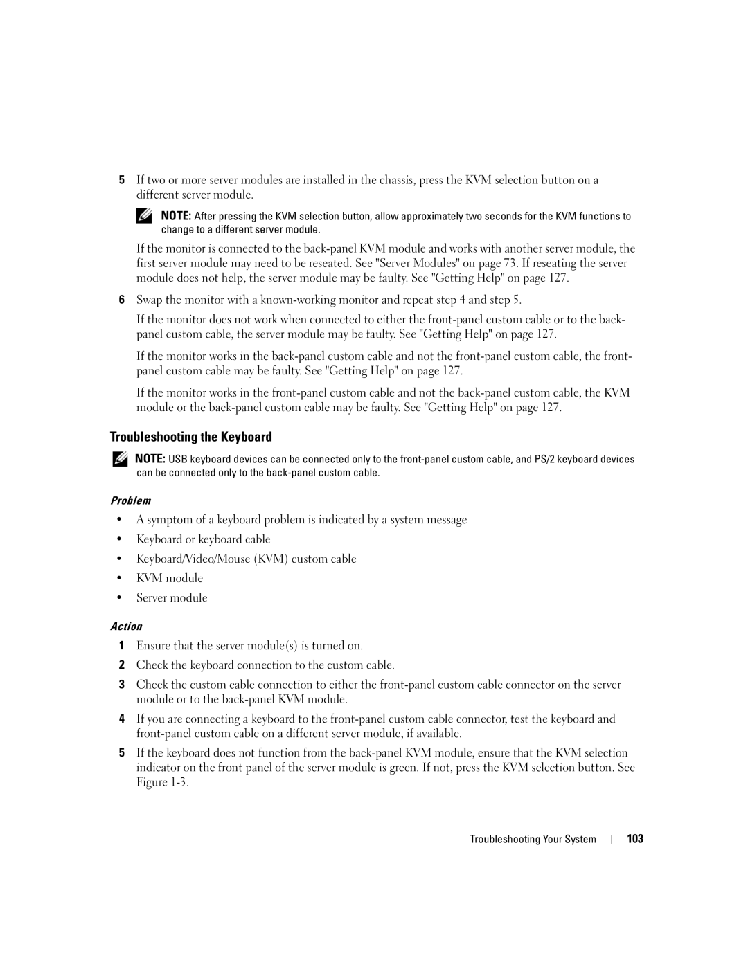 Dell 1955 owner manual Troubleshooting the Keyboard, 103 