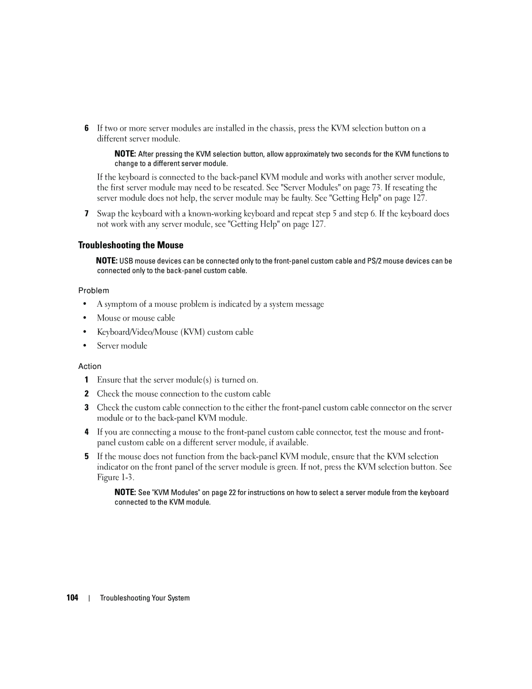 Dell 1955 owner manual Troubleshooting the Mouse 