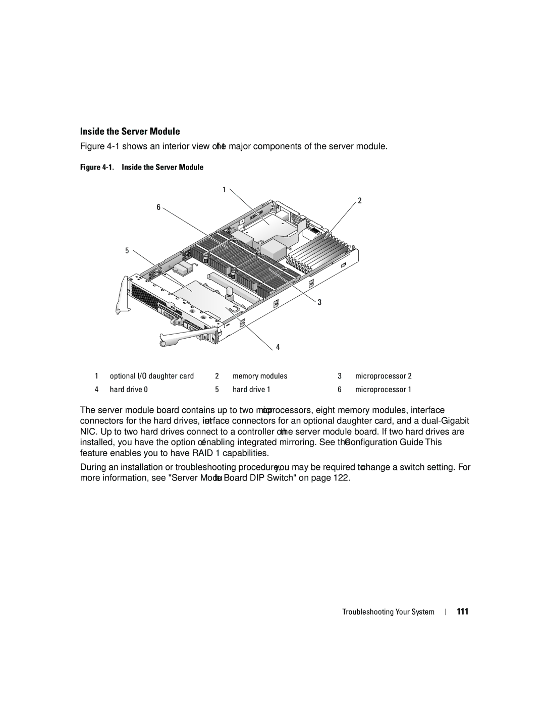 Dell 1955 owner manual Inside the Server Module, 111 