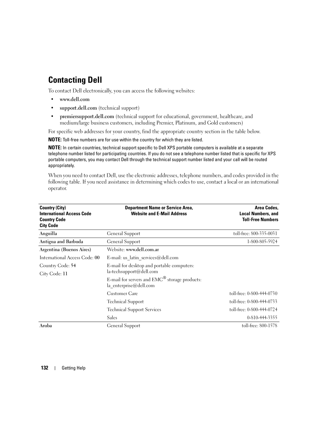 Dell 1955 owner manual Contacting Dell, 132 