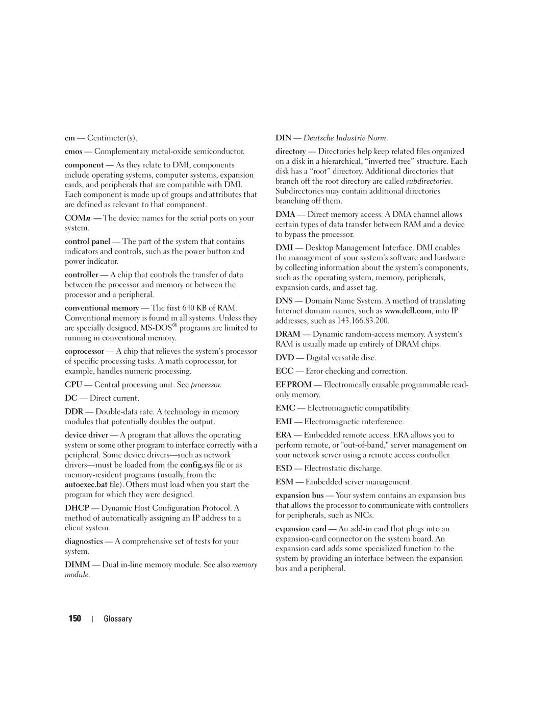 Dell 1955 owner manual 150, Cm Centimeters Cmos Complementary metal-oxide semiconductor 