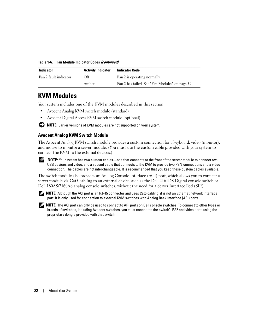 Dell 1955 owner manual KVM Modules, Avocent Analog KVM Switch Module 