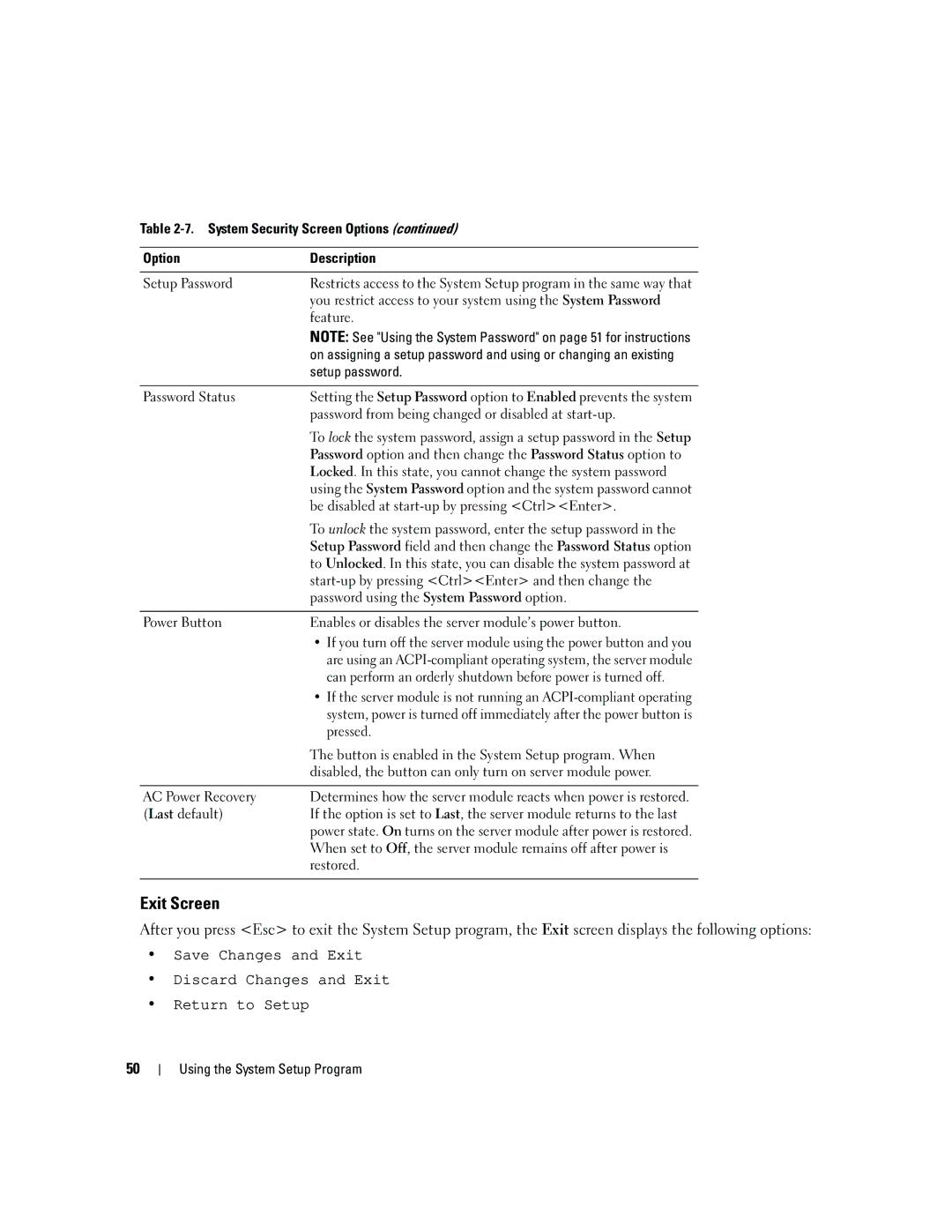 Dell 1955 owner manual Exit Screen 