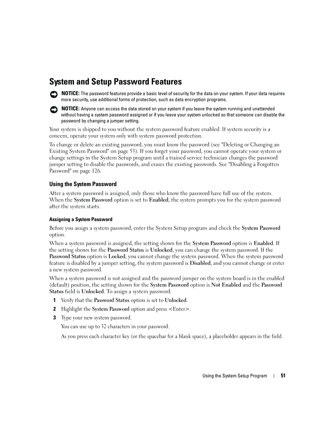 Dell 1955 owner manual System and Setup Password Features, Using the System Password 