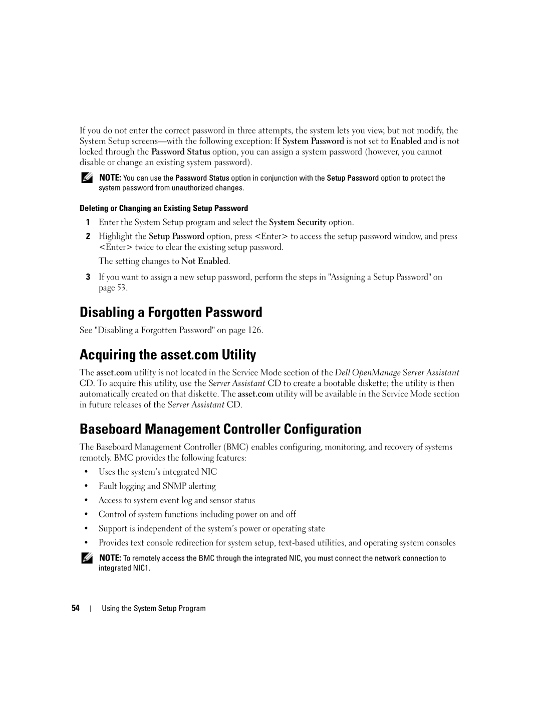 Dell 1955 owner manual Disabling a Forgotten Password, Baseboard Management Controller Configuration 